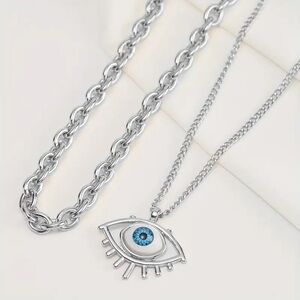 Silver and Blue Eye Pendant Necklace